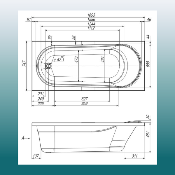 Изображение товара Ванна акриловая Ventospa Aqua 170x75 (с каркасом)