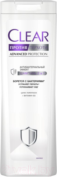 Изображение товара Шампунь для волос Clear Против перхоти 2 в 1 антибактериальный эффект (380мл)