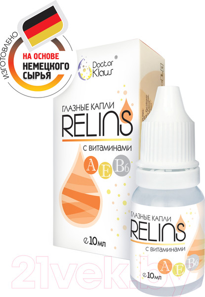 Изображение товара Капли для глаз Relins С витаминами А Е В6 (10мл)