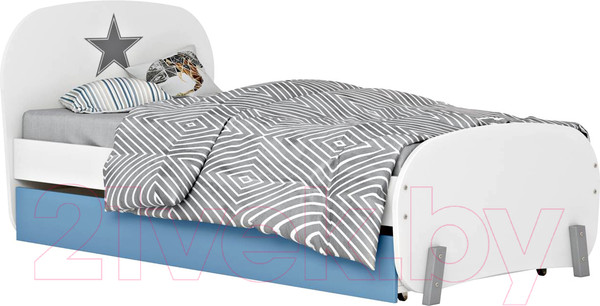 Изображение товара Односпальная кровать Polini Kids Mirum 1915 c ящиком (белый/голубой)