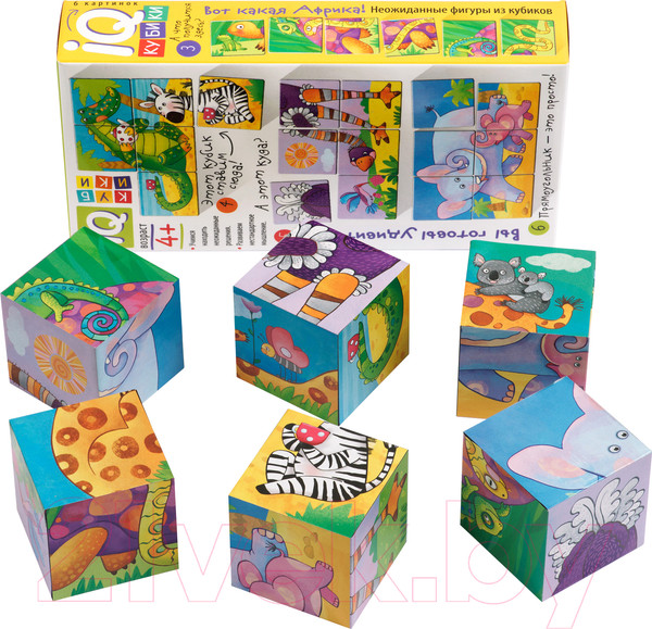 Изображение товара Развивающая игра Айрис-пресс Умные кубики. Фигурные 6 шт. Вот какая Африка!