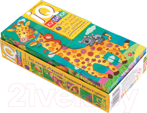 Изображение товара Развивающая игра Айрис-пресс Умные кубики. Фигурные 6 шт. Вот какая Африка!