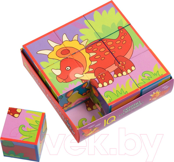 Изображение товара Развивающая игра Айрис-пресс Умные кубики в поддончике. Веселые динозаврики (9 штук)