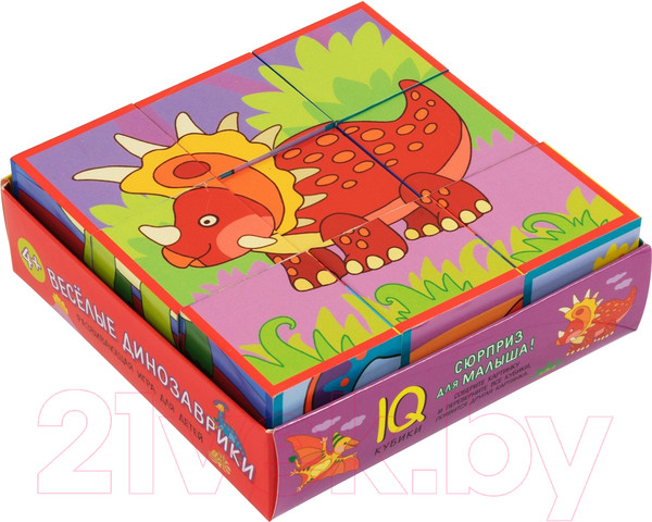 Изображение товара Развивающая игра Айрис-пресс Умные кубики в поддончике. Веселые динозаврики (9 штук)