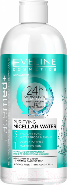 Изображение товара Мицеллярная вода Eveline Cosmetics Facemed+ очищающая 3 в 1 (400мл)