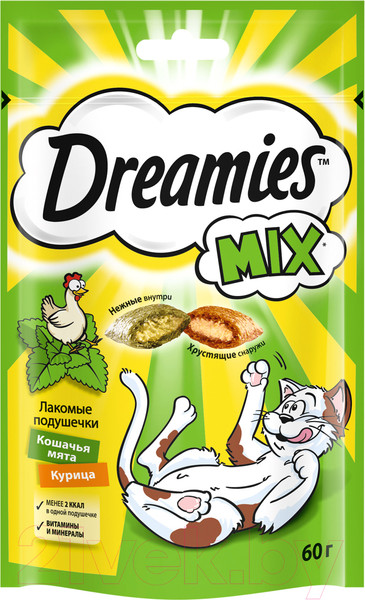 Изображение товара Лакомство для кошек Dreamies MIX с курицей и кошачьей мятой (60г)