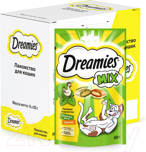 Изображение товара Лакомство для кошек Dreamies MIX с курицей и кошачьей мятой (60г)