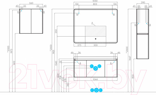 Изображение товара Тумба с умывальником Акватон Шерилл 105 (1A2063K1SH010)
