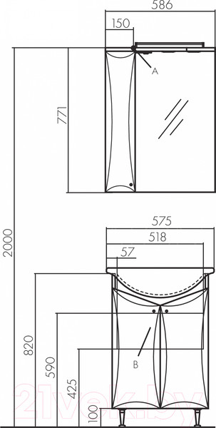 Изображение товара Тумба под умывальник Акватон Джимми 57 У (1A250501DJ010)