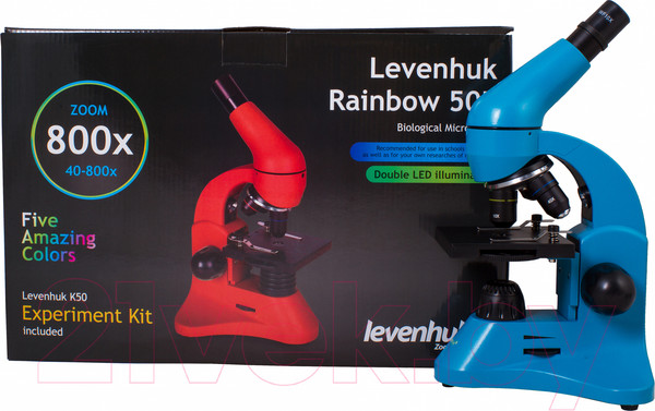 Изображение товара Микроскоп оптический Levenhuk Rainbow 50L / 69048 (Azure)