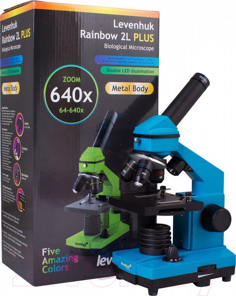 Изображение товара Микроскоп оптический Levenhuk Rainbow 2L Plus / 69043 (Azure)