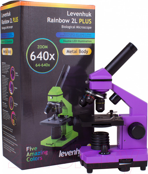 Изображение товара Микроскоп оптический Levenhuk Rainbow 2L Plus / 69042 (Amethyst)