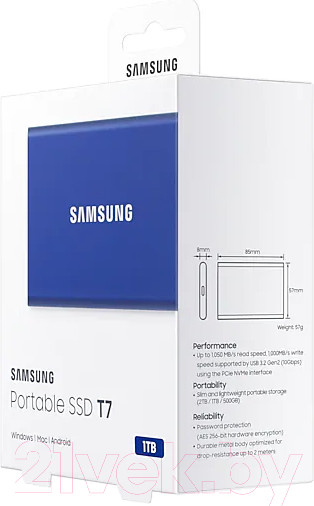 Изображение товара Внешний жесткий диск Samsung T7 1TB (MU-PC1T0H/WW)