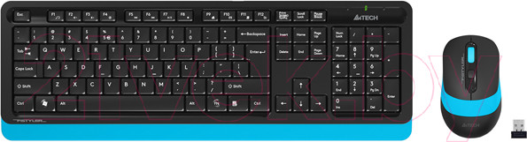 Изображение товара Комплект клавиатура и мышь A4Tech Wireless Desktop Fstyler / FG1010 (черный/синий)