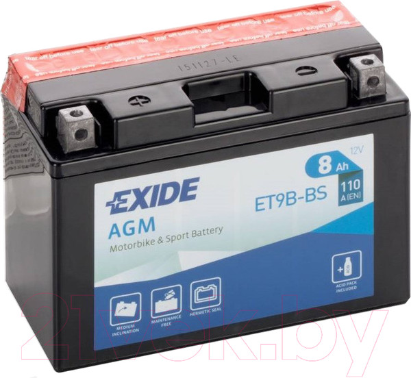 Изображение товара Мотоаккумулятор Exide ET9B-BS (8 А/ч)