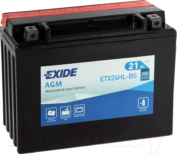 Изображение товара Мотоаккумулятор Exide ETX24HL-BS (21 А/ч)