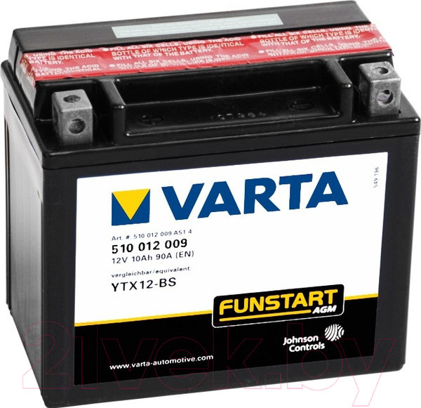 Изображение товара Мотоаккумулятор Varta Funstart AGM YTX12-BS 510012009/510012015 (10 А/ч)
