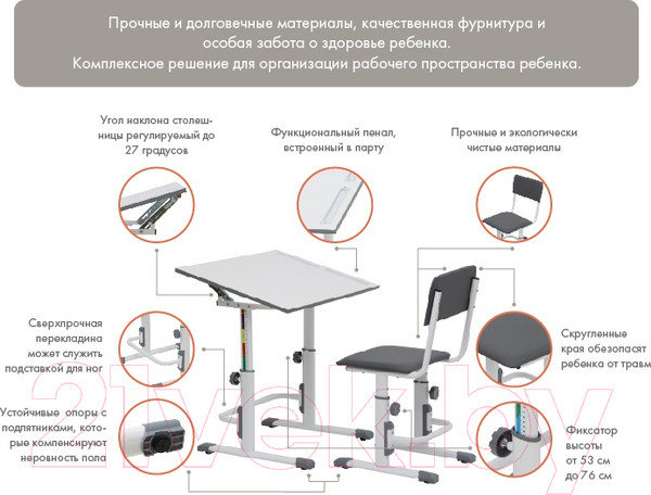 Изображение товара Стул детский Polini Kids City Smart (S, белый/синий)