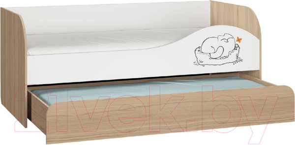 Изображение товара Двухъярусная выдвижная кровать детская Аквилон Кот № 900.1 правый (туя светлая/белый)