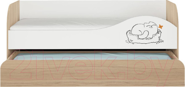 Изображение товара Двухъярусная выдвижная кровать детская Аквилон Кот № 900.1 правый (туя светлая/белый)