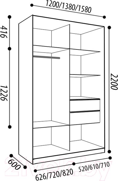 Изображение товара Шкаф-купе Евва 120 SS.02 / АЭП ШК.2 03 (сонома/серебро)