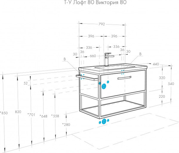 Изображение товара Тумба под умывальник Акватон Лофт Фабрик 80 (1A242401LTDU0)