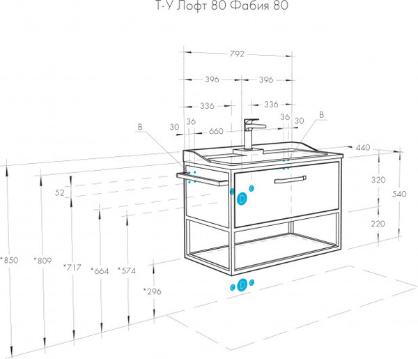 Изображение товара Тумба под умывальник Акватон Лофт Фабрик 80 (1A242401LTDU0)