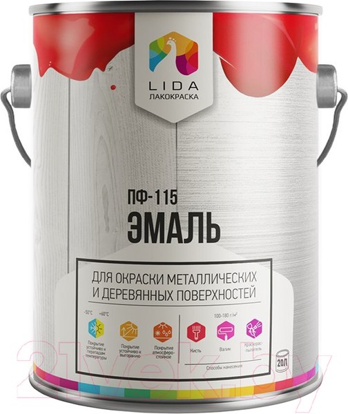 Изображение товара Эмаль Lida ПФ-115 (20кг, красный)