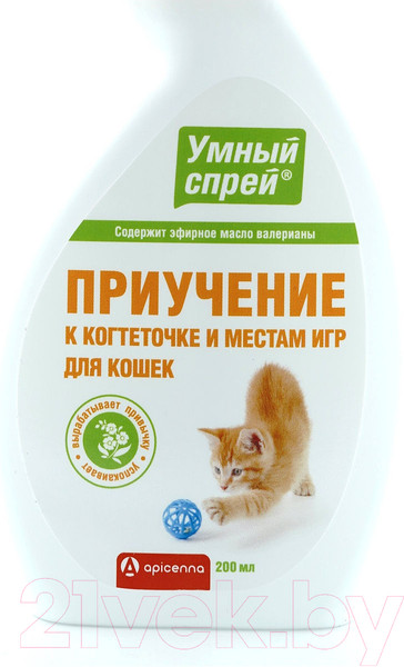 Изображение товара Средство для корректировки поведения животных Apicenna Приучение кошек к когтеточке (200мл)