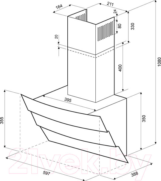 Изображение товара Вытяжка наклонная Krona Inga 600 Inox/Black Push Button / 00024918