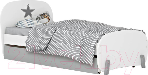 Изображение товара Односпальная кровать Polini Kids Mirum 1915 c ящиком (белый/серый)