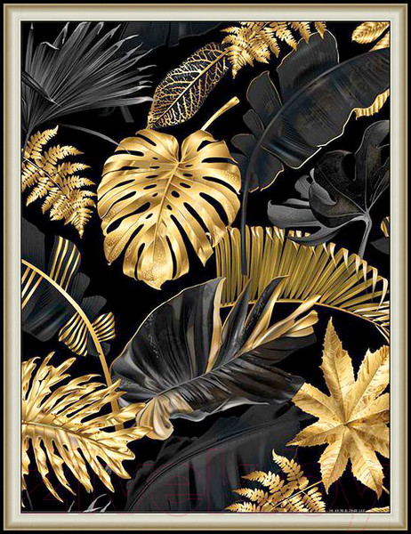 Изображение товара Картина Декарт Абстракция золотая монстера 8Л2676 (в раме)