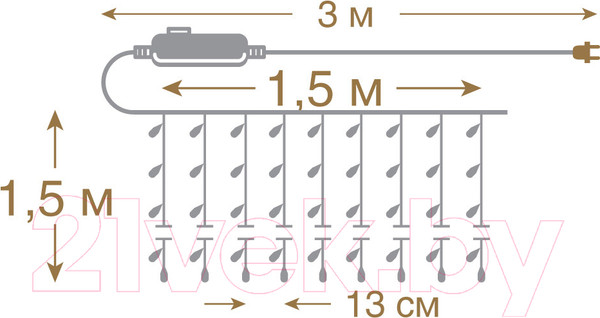 Изображение товара Световой занавес VEGAS 55077 (1.5x1.5м, теплый белый)
