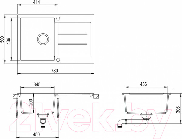 Изображение товара Мойка кухонная Aquasanita SQT101AW (силика)