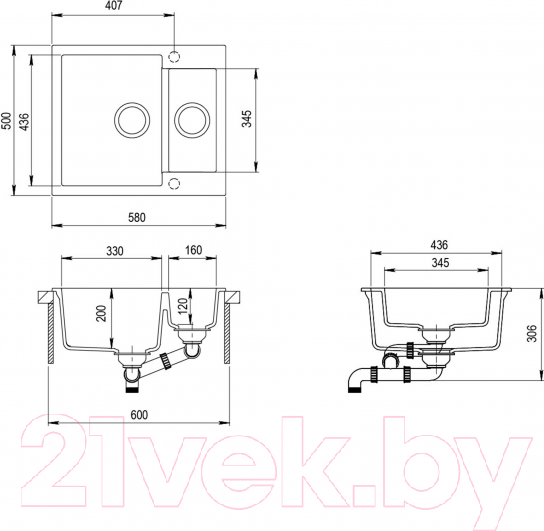 Изображение товара Мойка кухонная Aquasanita SQT150AW (альба)