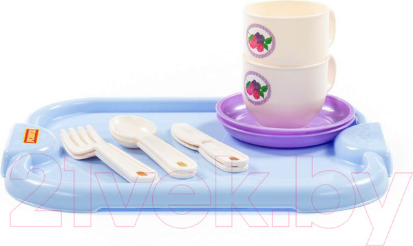 Изображение товара Набор игрушечной посуды Полесье Минутка с подносом / 80509 (на 2 персоны)