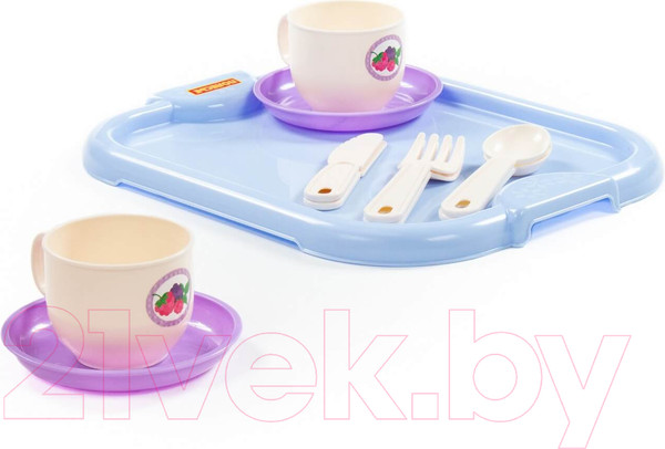Изображение товара Набор игрушечной посуды Полесье Минутка с подносом / 80509 (на 2 персоны)