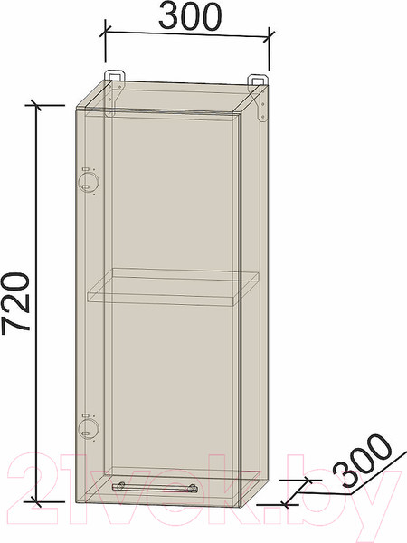 Изображение товара Шкаф навесной для кухни Интерлиния Компо ВШ30-720-1дв (дуб золотой)