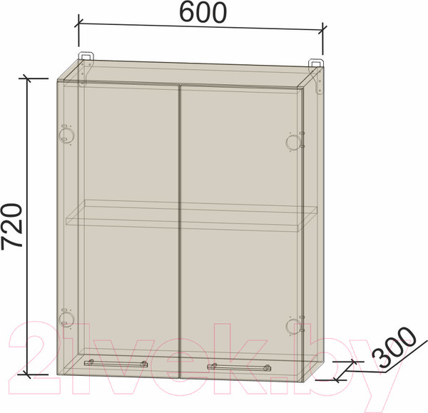 Изображение товара Шкаф навесной для кухни Интерлиния Компо ВШ60-720-2дв (серебристый)