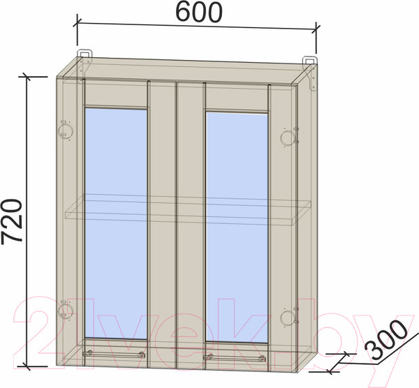 Изображение товара Шкаф навесной для кухни Интерлиния Компо ВШ60ст-720-2дв (вудлайн кремовый)