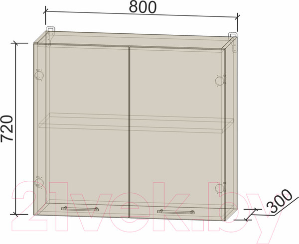 Изображение товара Шкаф навесной для кухни Интерлиния Компо ВШ80-720-2дв (дуб молочный)