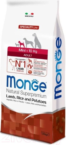 Изображение товара Сухой корм для собак Monge Speciality Adult Mini Lamb Rice & Potato (7.5кг)