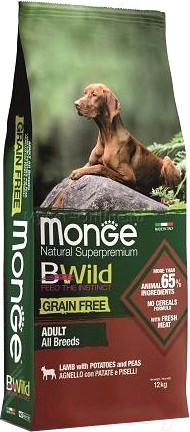 Изображение товара Сухой корм для собак Monge Bwild Grain Free Adult Lamb (12кг)