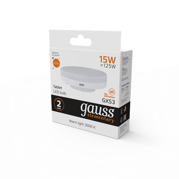 Изображение товара Лампа Gauss Elementary GX53 15W 3000K / 83815