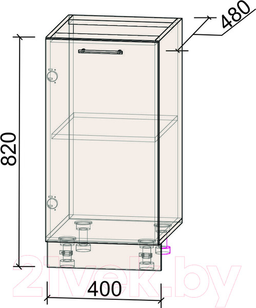 Изображение товара Шкаф-стол кухонный Интерлиния Компо НШ40р-1дв (дуб серый)