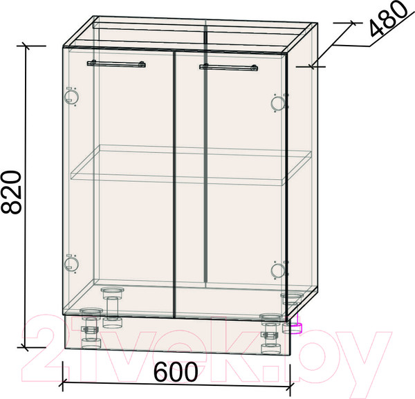 Изображение товара Шкаф-стол кухонный Интерлиния Компо НШ60р-2дв (дуб золотой)