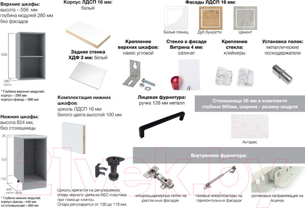 Изображение товара Кухонный гарнитур ДСВ Дуся 2.0 (цемент/дуб бунратти)