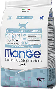 Изображение товара Сухой корм для кошек Monge Monoprotein Kitten Trout (400г)