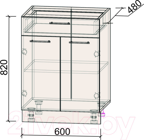 Изображение товара Шкаф-стол кухонный Интерлиния Компо НШ60рш1 (дуб золотой)