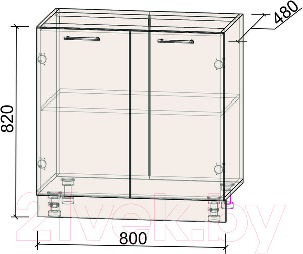 Изображение товара Шкаф-стол кухонный Интерлиния Компо НШ80р-2дв (антрацит)